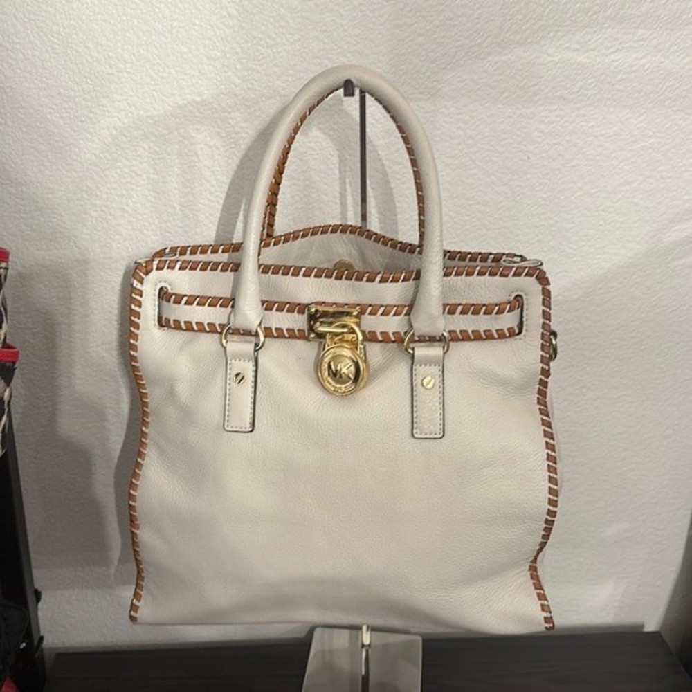 MICHAEL KORS EUC Large Hamilton - Vanilla with Braided Trim